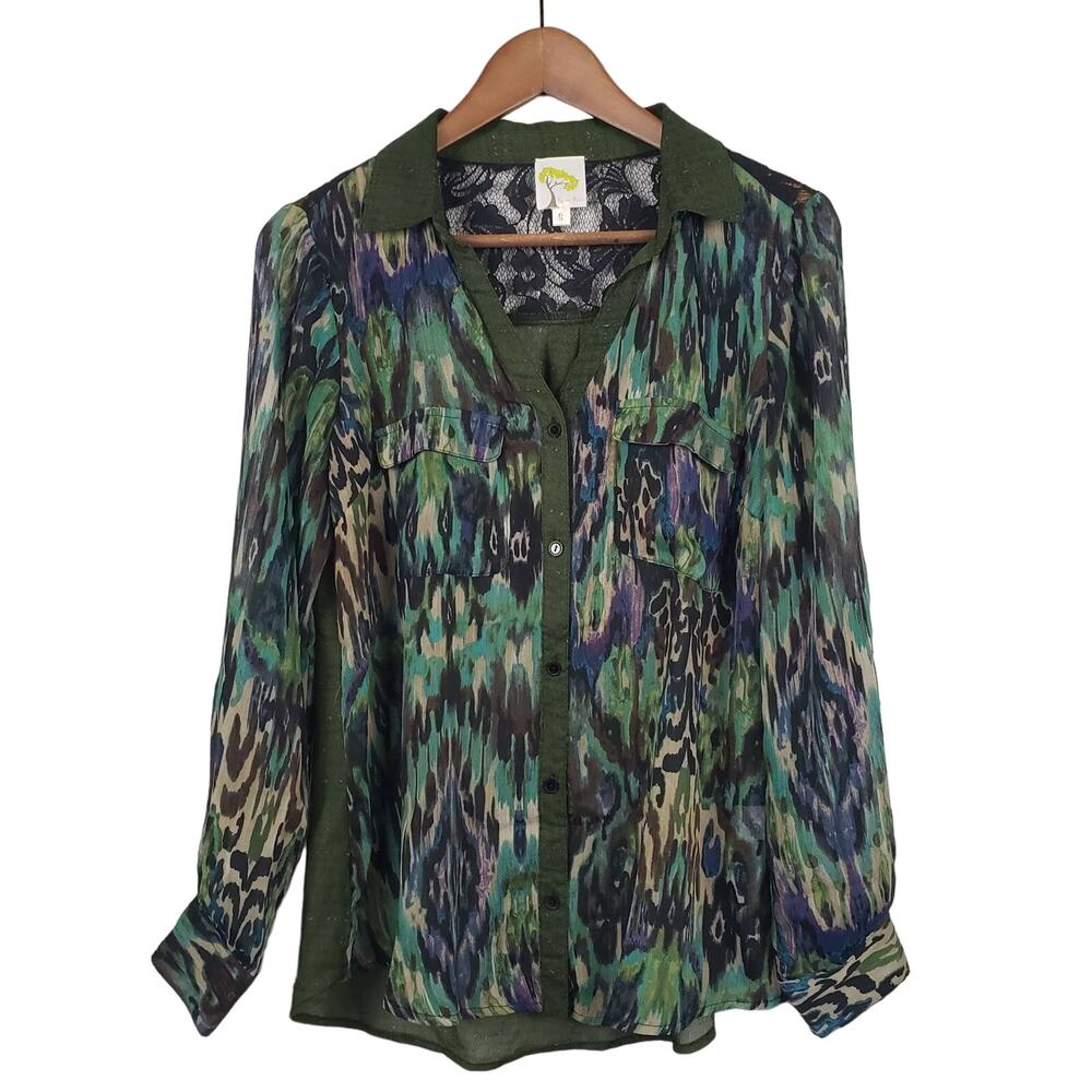 fig and flower Anthropologie Button Up Blouse Top Teal - S